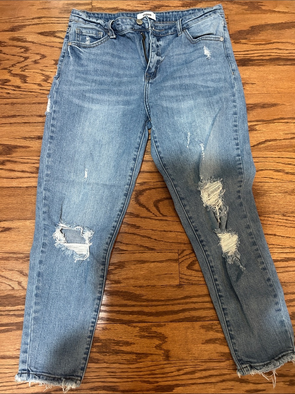 Light Blue Distressed Boyfriend Jeans by Unknown Brand